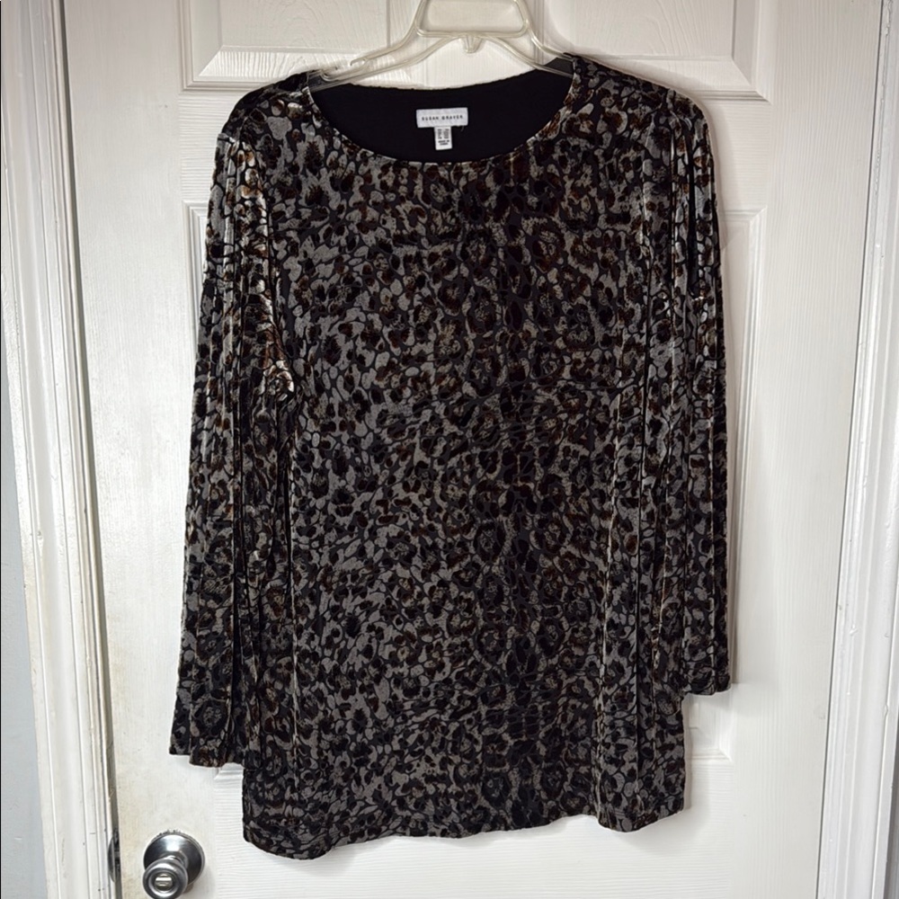 Susan Graver Black and Gray Sequin Long Sleeve Blouse - Picture 2 of 9